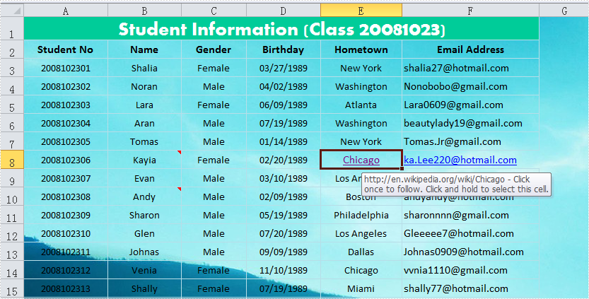 Insert Excel Hyperlink
