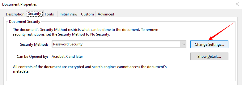 Guia de Segurança do Adobe Acrobat com o botão Alterar Configurações