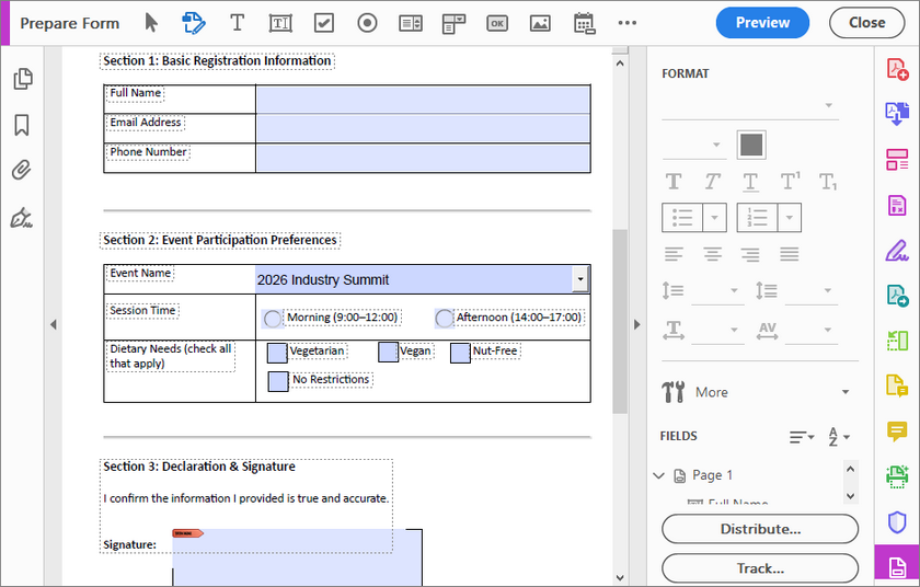 создание заполняемых форм в PDF с помощью Adobe