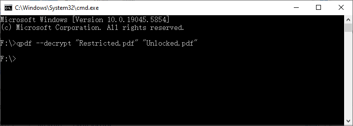 터미널에서 QPDF 명령줄 PDF 암호 해독 예시