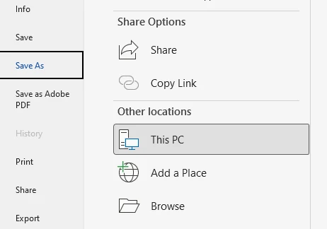 Boîte de dialogue Enregistrer sous de Microsoft Word