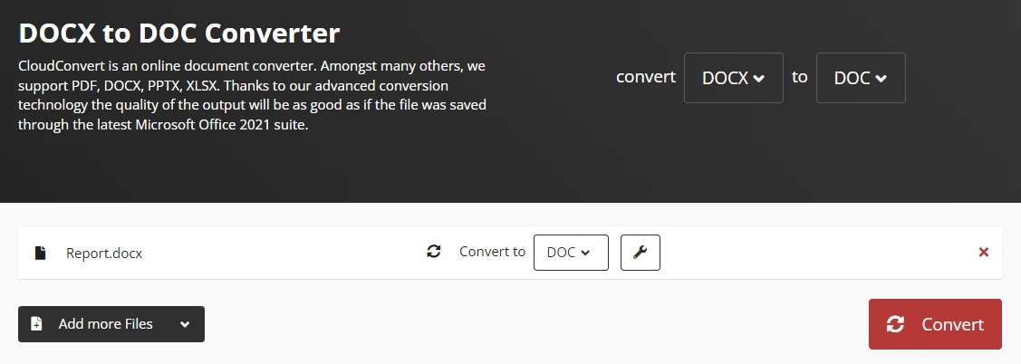 CloudConvert DOCX vers DOC