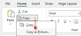 Option Als Bild kopieren im Excel-Menüband auswählen