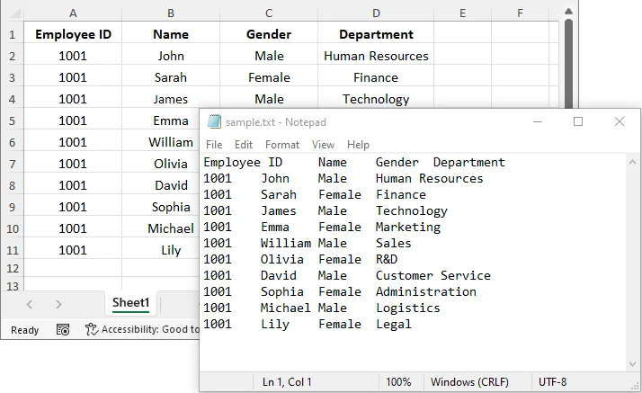 Excel in TXT per Kopieren und Einfügen konvertieren