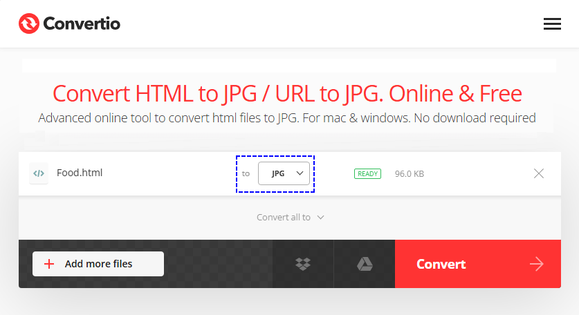 Free online HTML to JPG/PNG converter