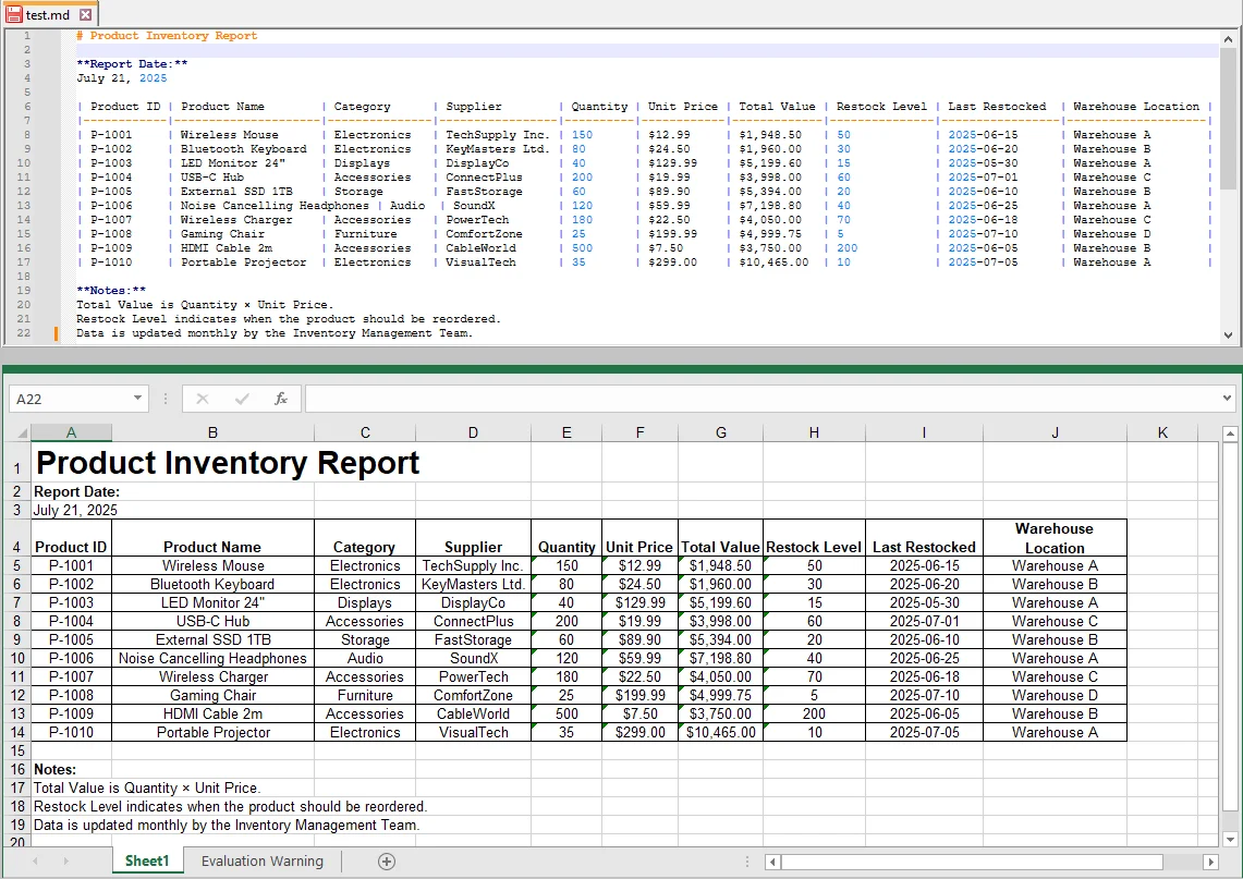 Conversion par lots de Markdown en Excel avec C#