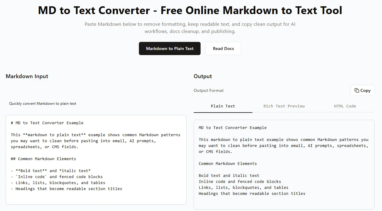 Markdown kostenlos in Text online konvertieren