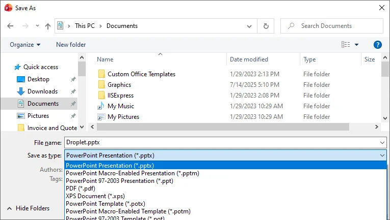 Convertir ODP en PPTX avec Microsoft PowerPoint