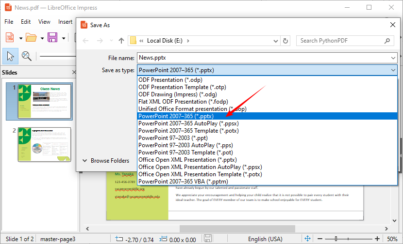 Ferramenta LibreOffice para converter PDF para PPTX online