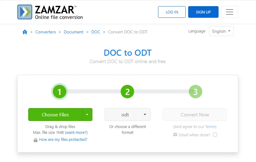 Конвертировать Word в ODT онлайн