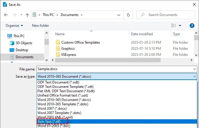 LibreOffice를 사용하여 Word를 RTF로 변환