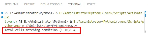 Результат подсчета условного формата с помощью Python