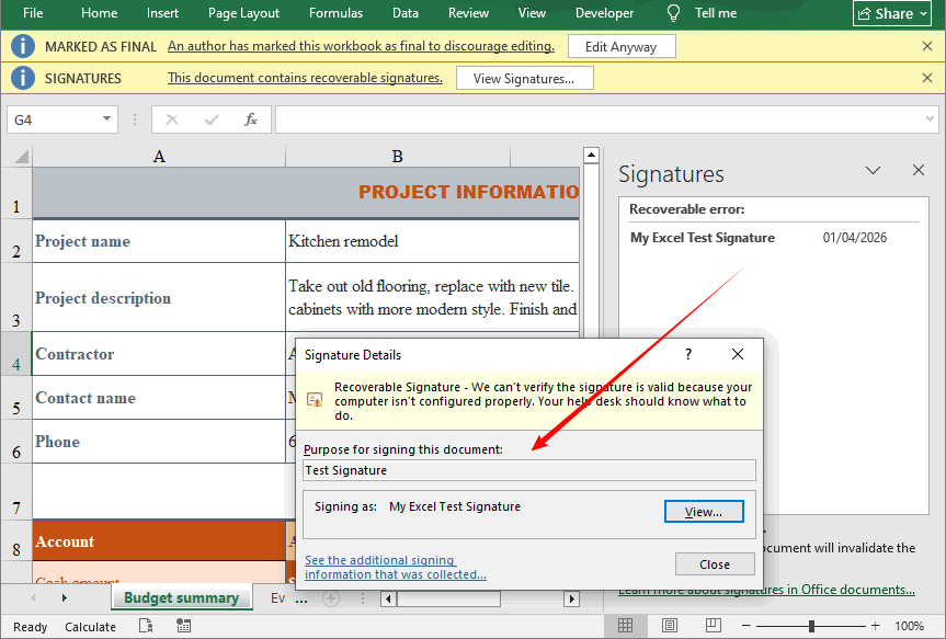Programmgesteuertes Hinzufügen einer digitalen Signatur zu Excel über C#.