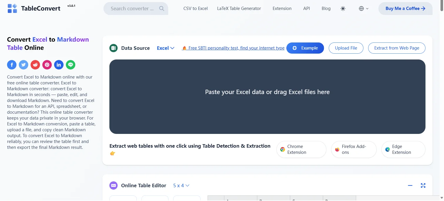 Convertir Excel en Markdown en ligne gratuitement