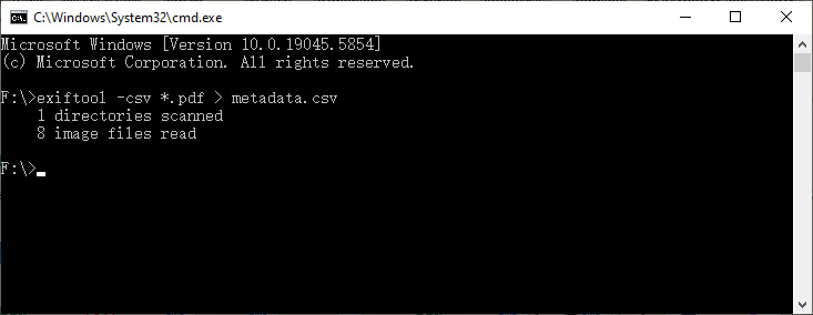 ExifTool이 PDF 메타데이터를 CSV 형식으로 배치 내보내기.