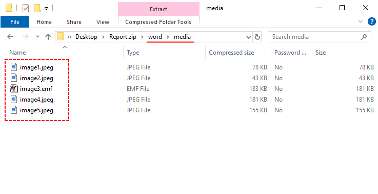 Le dossier media dans un fichier zip contenant toutes les images extraites