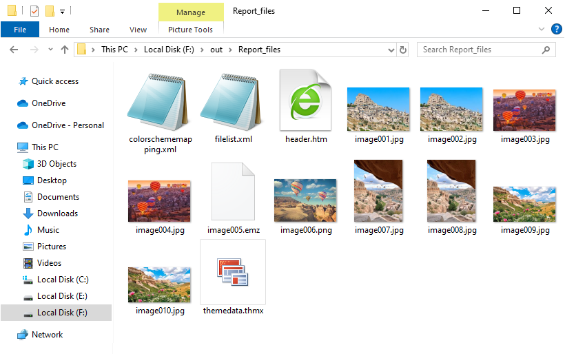 Le dossier contenant les images Word extraites