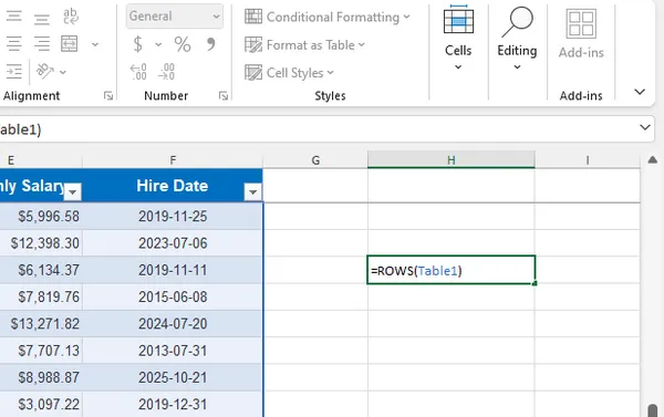 Zeilen in Excel-Tabelle zählen