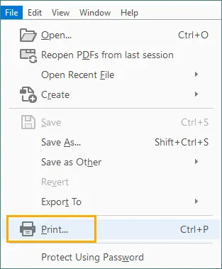 Go to File then Print in Adobe