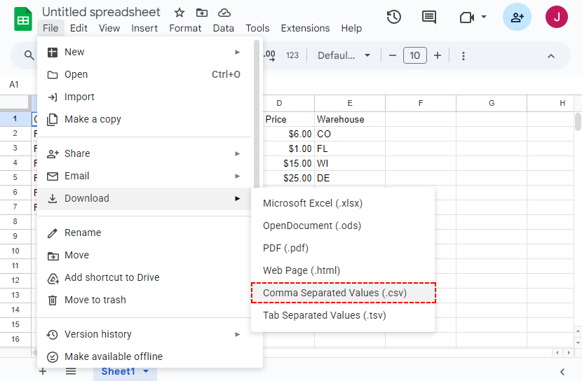 Загрузите TXT-файл в CSV-файл с помощью Google Таблиц