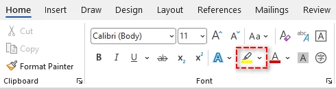 Microsoft Word에서 텍스트 강조 색상 도구 클릭