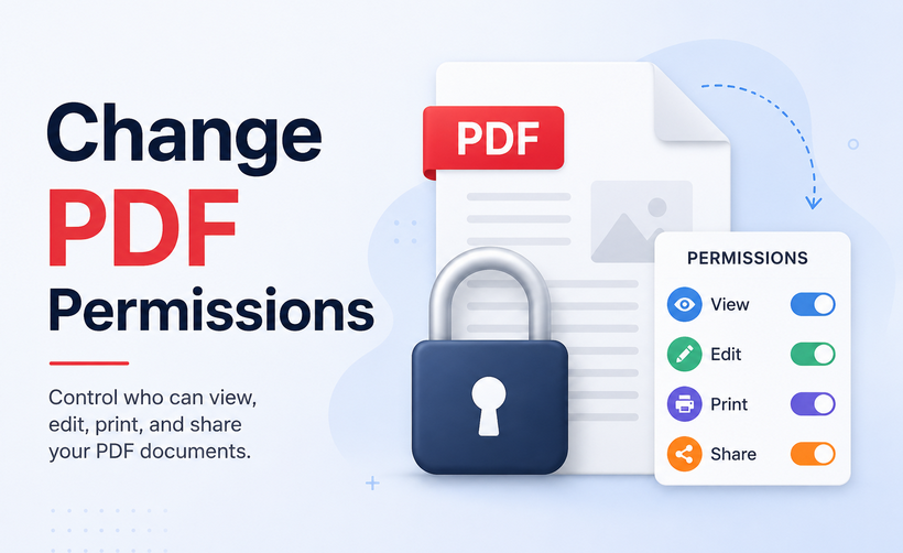 Ilustração mostrando quatro métodos para alterar permissões de PDF