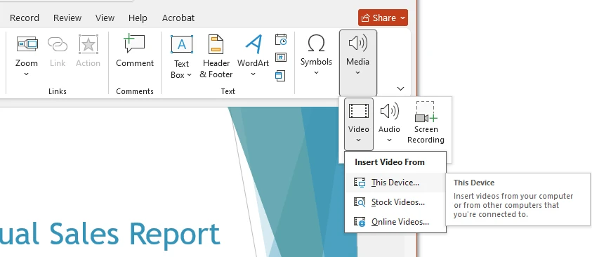 PowerPoint 비디오 삽입 메뉴