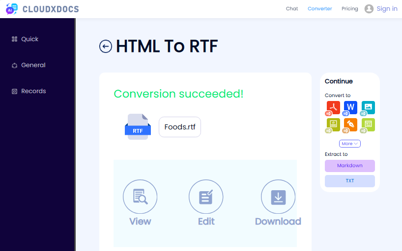 Результат онлайн-конвертера CLOUDXDOCS HTML в RTF