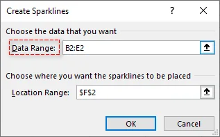 Legen Sie den Datenbereich für die Sparkline fest