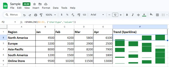 Sparklines in Excel über Google Sheets erstellen