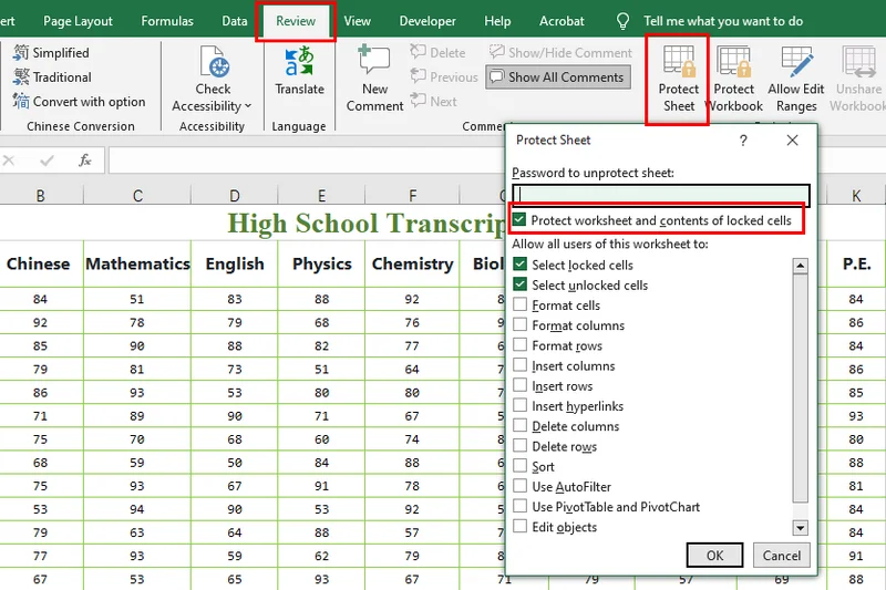 Alle Zellen in Microsoft Excel sperren
