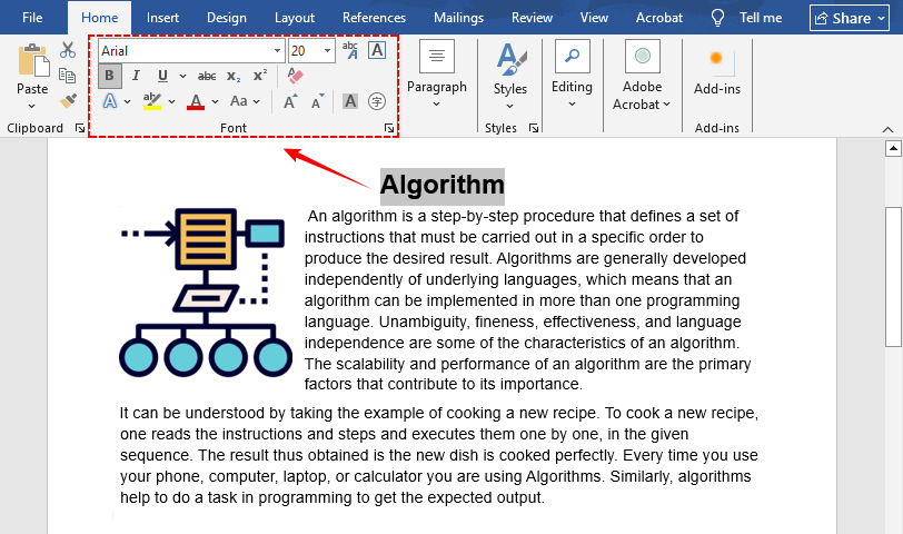 Barra de ferramentas do Microsoft Word com controles de fonte visíveis.