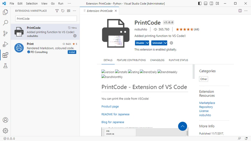 PrintCode in VS Code installieren