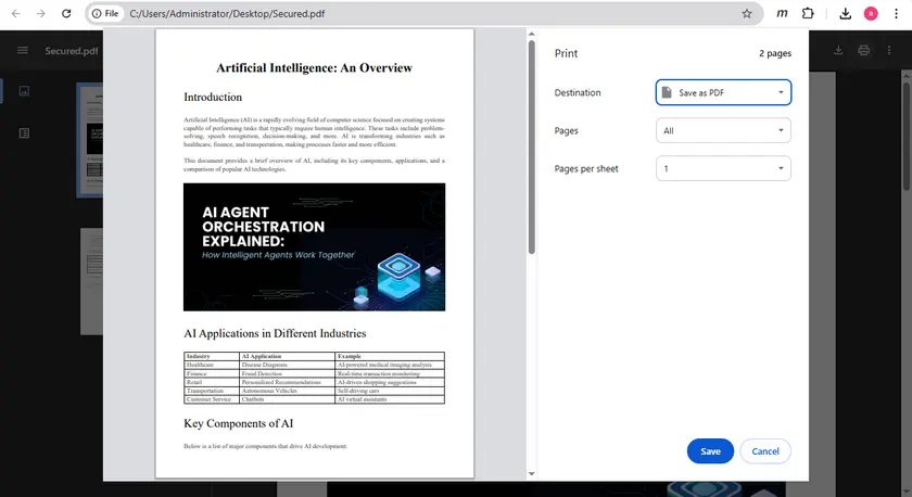 Imprimer un PDF protégé contre la copie dans un nouveau PDF