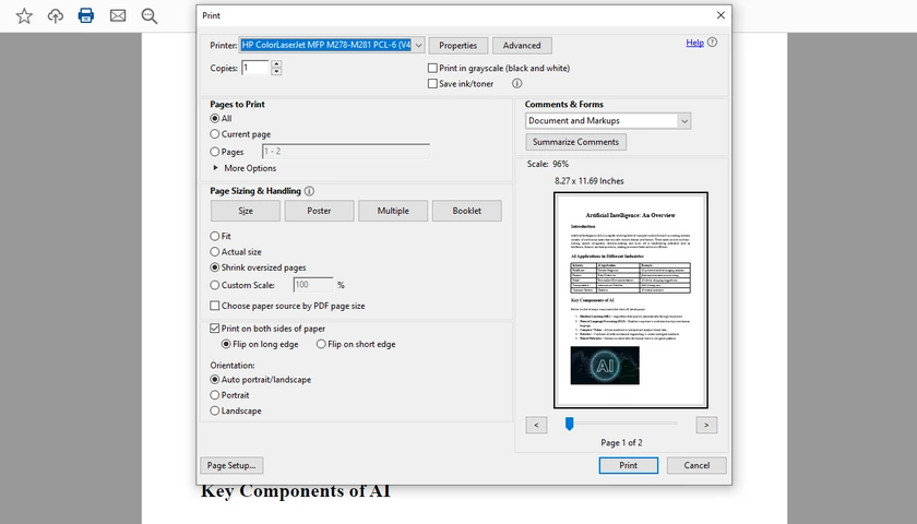 Печать PDF-документов с помощью Adobe
