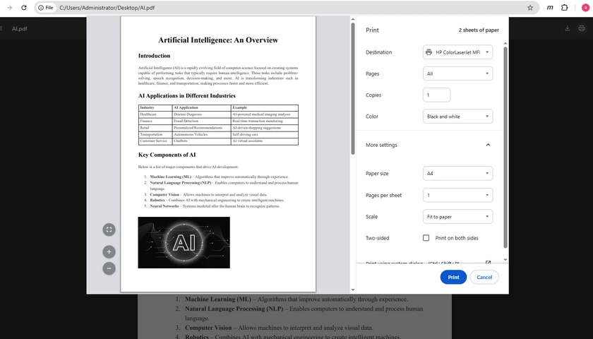Печать PDF-документов с помощью Google Chrome
