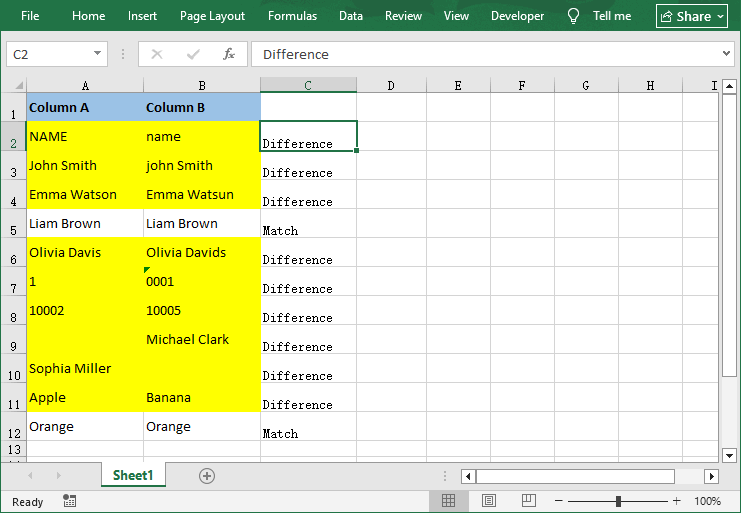 Output of Python script to compare columns