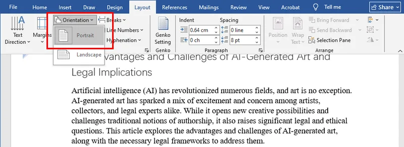 Rotar una página en un archivo de Word cambiando la orientación