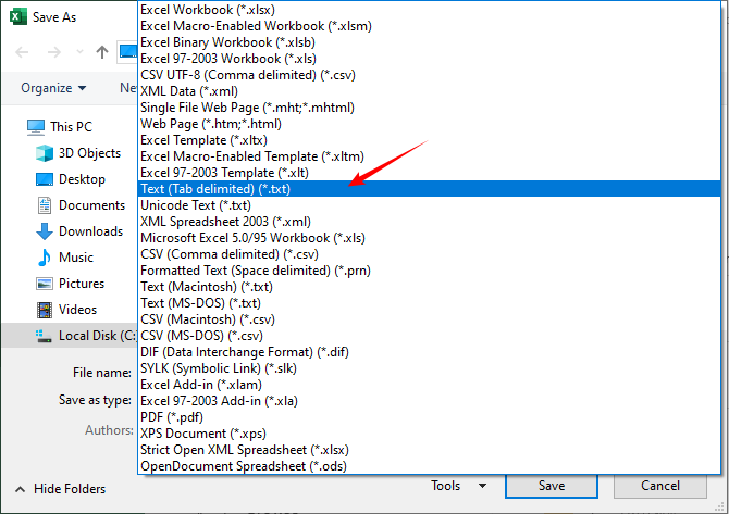 Enregistrer un fichier CSV en tant que fichier texte dans MS Excel