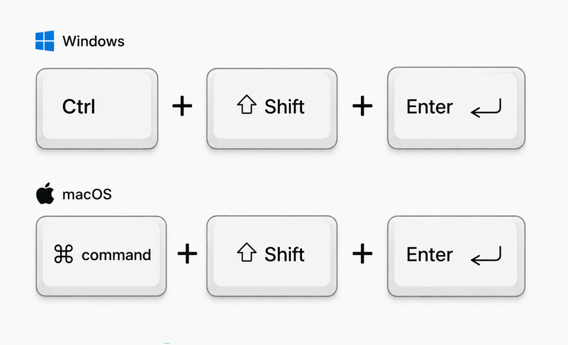 Atalho de teclado Windows/Mac usado para dividir uma tabela no Word