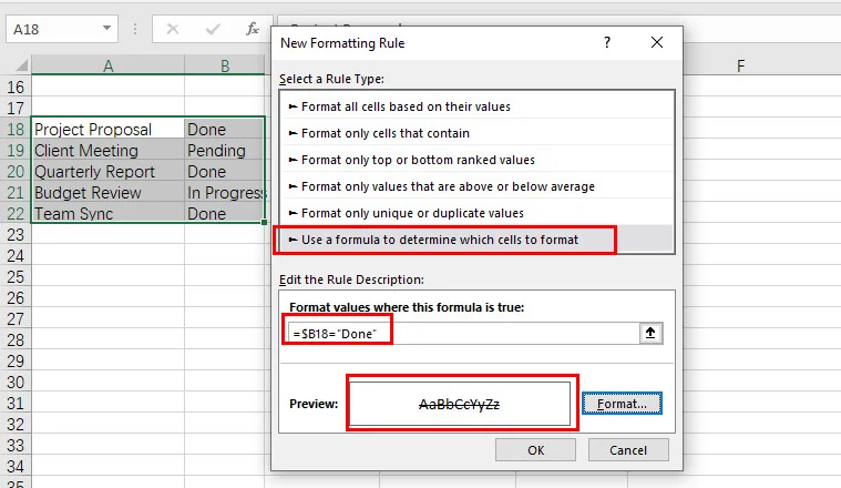 Comment rayer du texte dans Excel avec la mise en forme conditionnelle