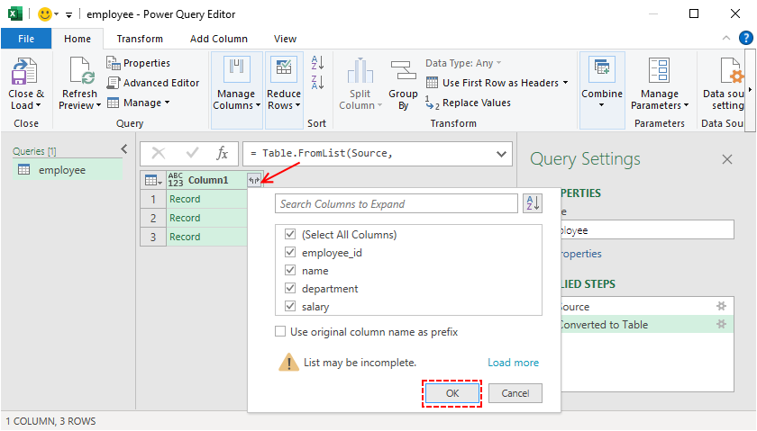 Expand nested objects into separate columns.