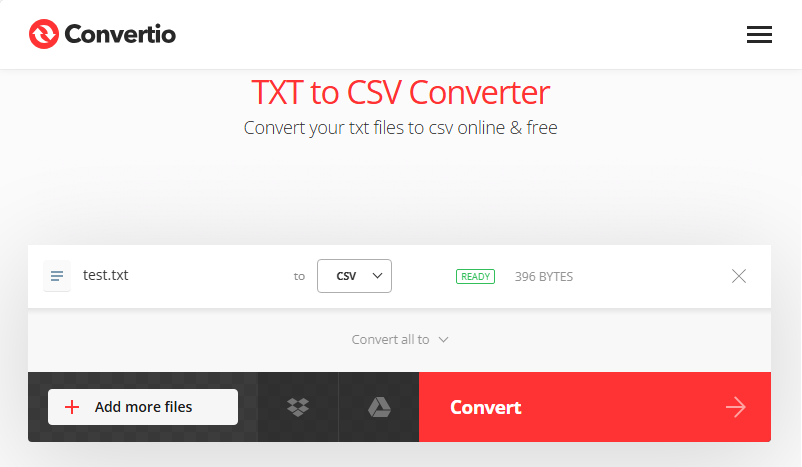 Бесплатный онлайн-конвертер Convertio TXT в CSV