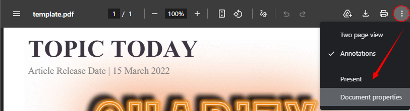 Menu Chrome con l'opzione Proprietà documento