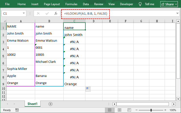 Excel VLOOKUP formula to compare two columns and return a value